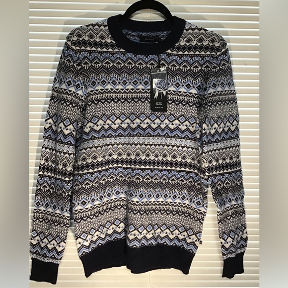 MATINIQUE NWT Lambswool MATRITON JACQUARD KNIT Blue and Grey Crewneck Sweater - Picture 5 of 7